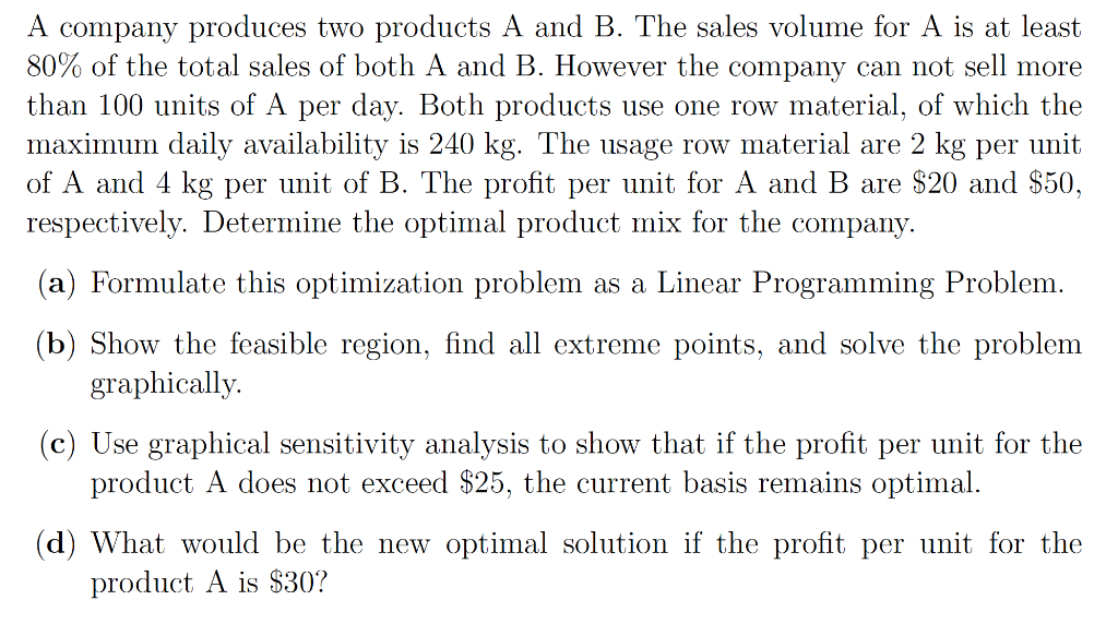 Solved A Company Produces Two Products A And B. The Sales | Chegg.com