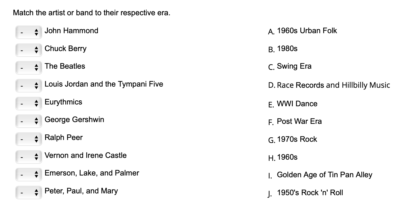 Solved Match The Artist Or Band To Their Respective Era. | Chegg.com