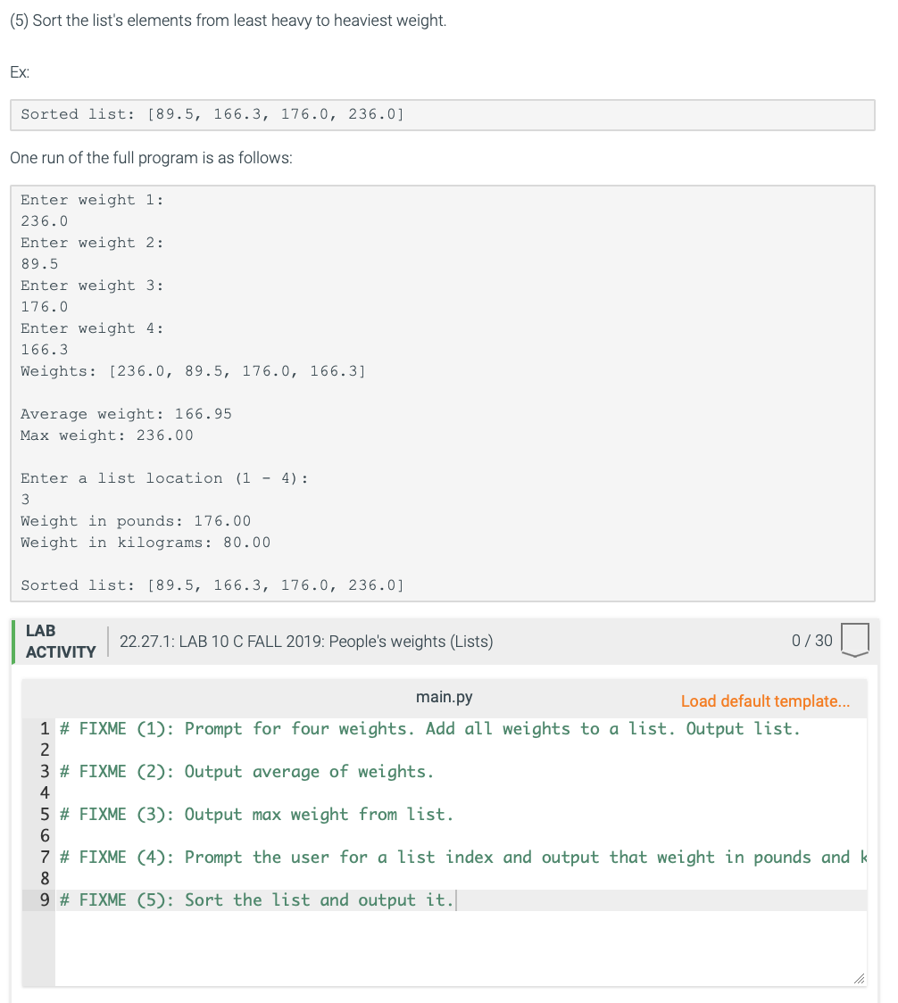 Solved 22.27 LAB 10 C FALL 2019: People's weights (Lists) In | Chegg.com