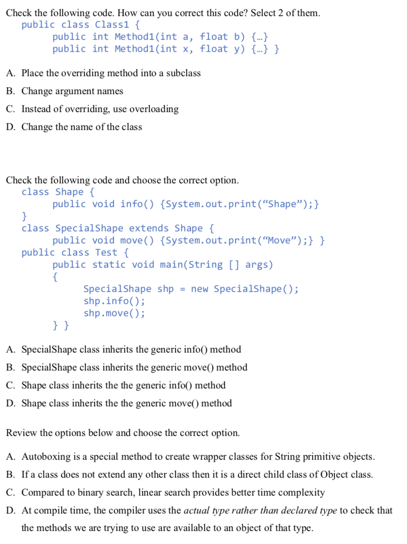 Solved M2. Java Multiple Choice Questions. The Use Of | Chegg.com