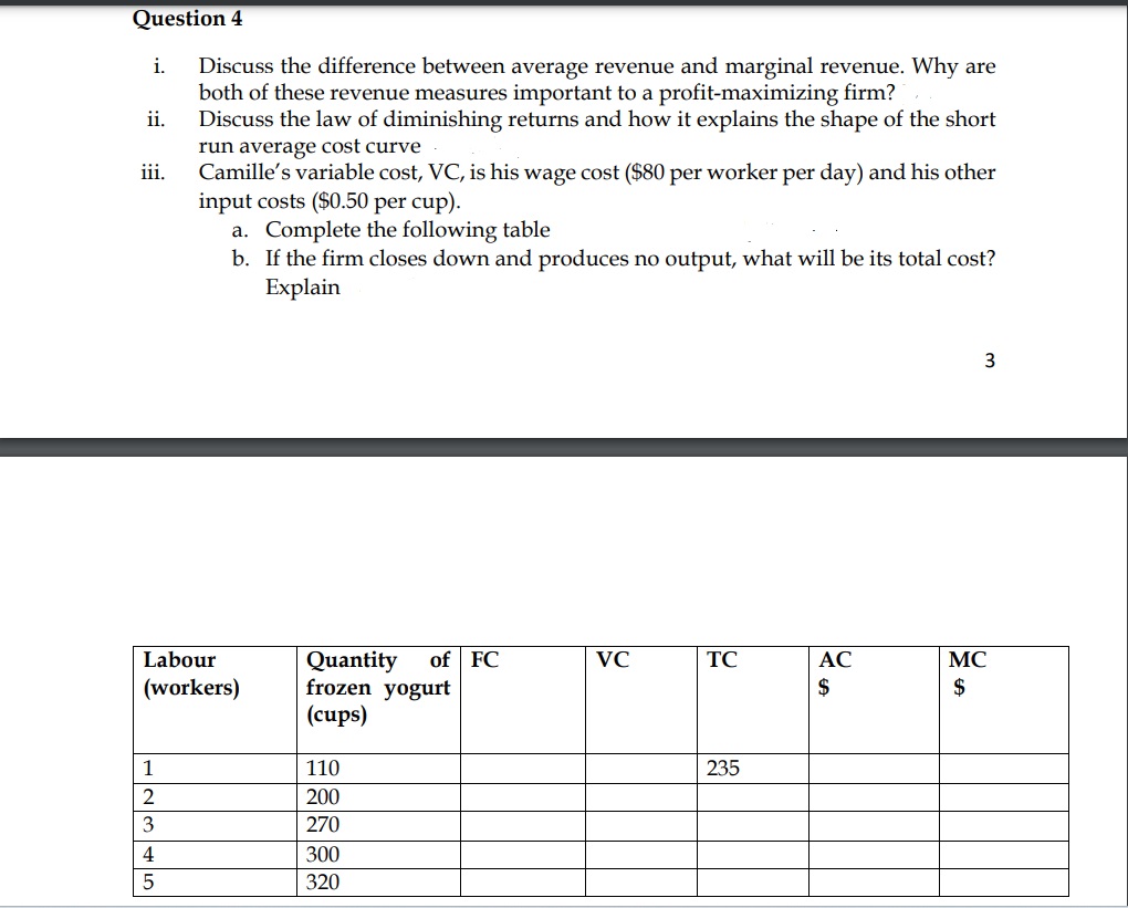 Solved Question 4i. ﻿Discuss the difference between average | Chegg.com