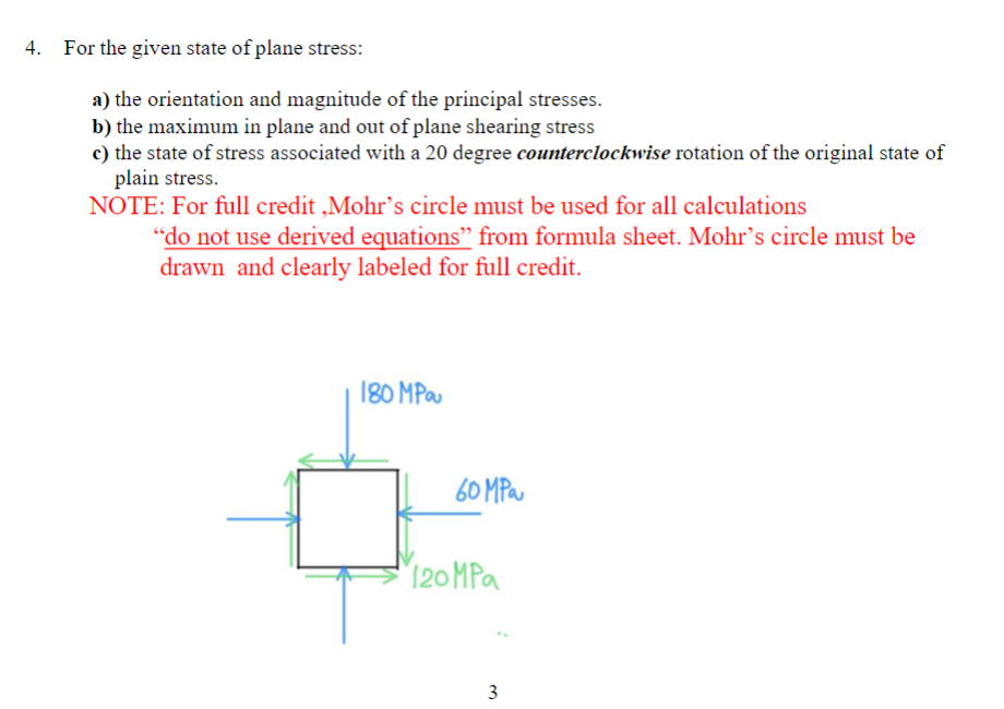 Solved For the given state of plane stress:a) the | Chegg.com