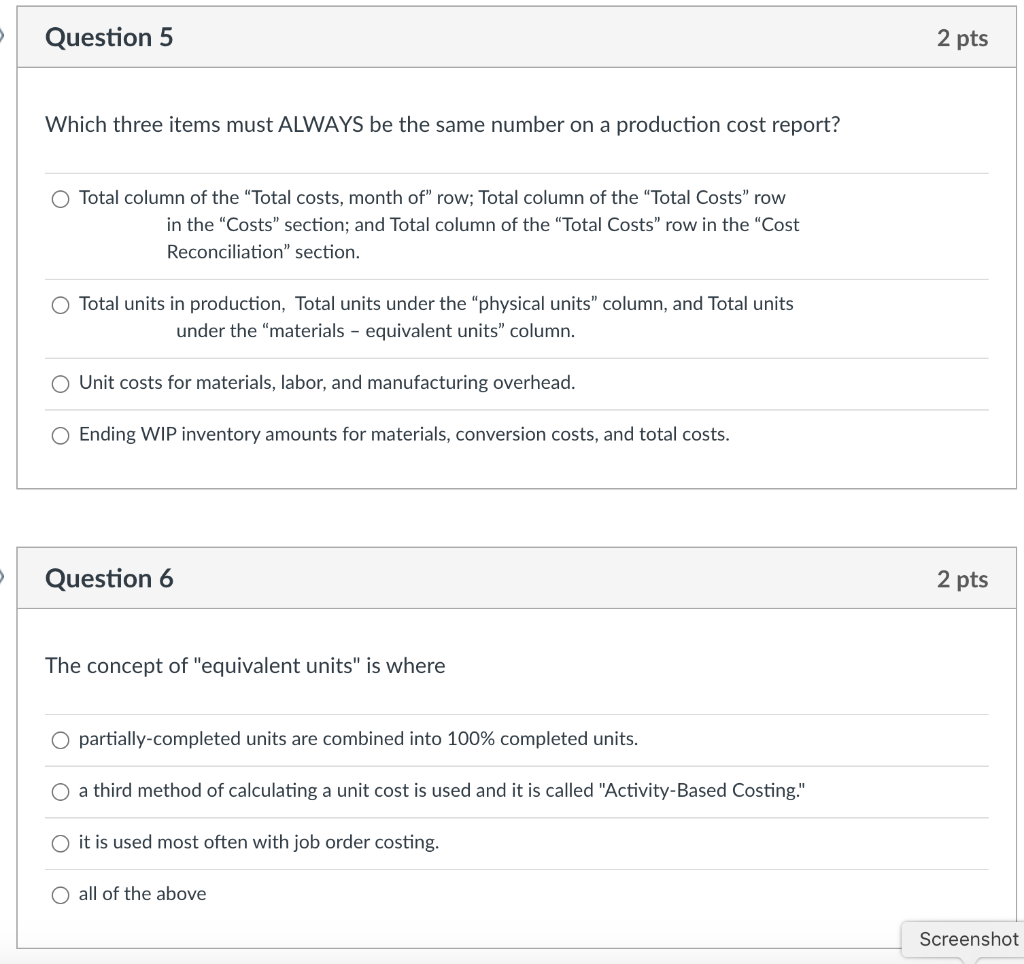 Solved Question 1 1 Pts Both Job Order Costing And Process | Chegg.com