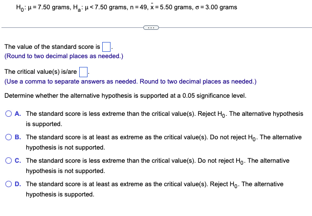 z score of null hypothesis