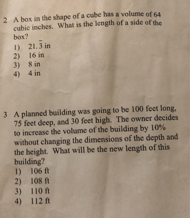 Solved 2 A box in the shape of a cube has a volume of 64