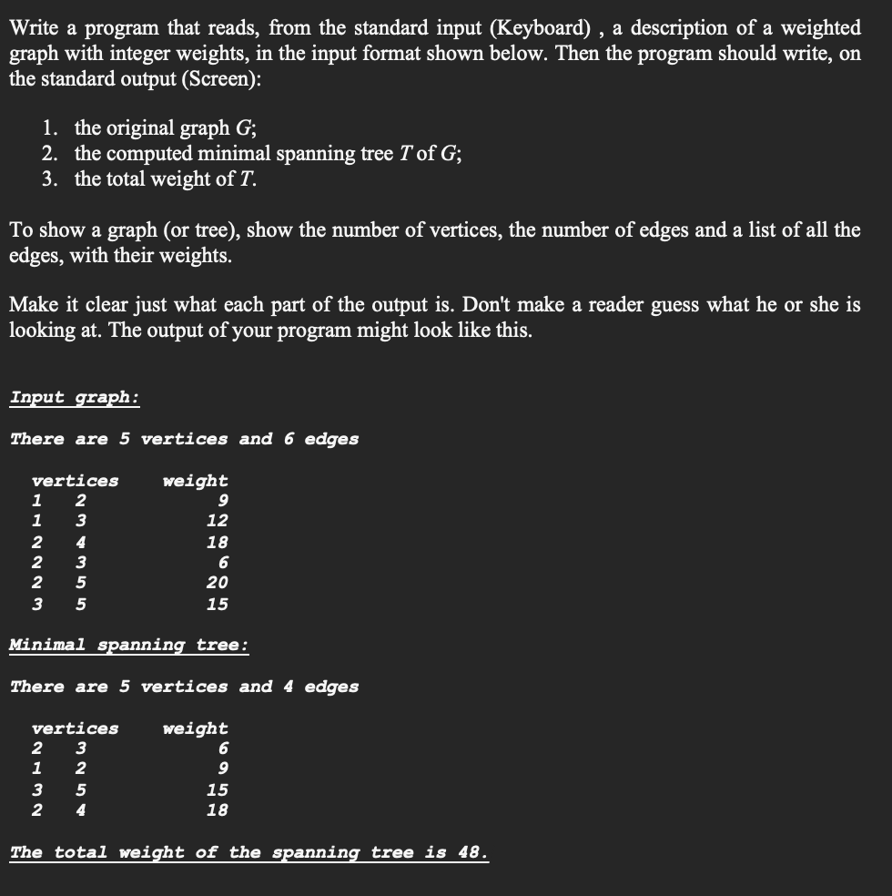 Solved Write a program that reads, from the standard input | Chegg.com