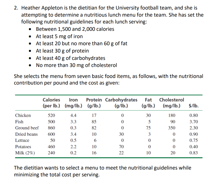 Solved 2. Heather Appleton is the dietitian for the | Chegg.com