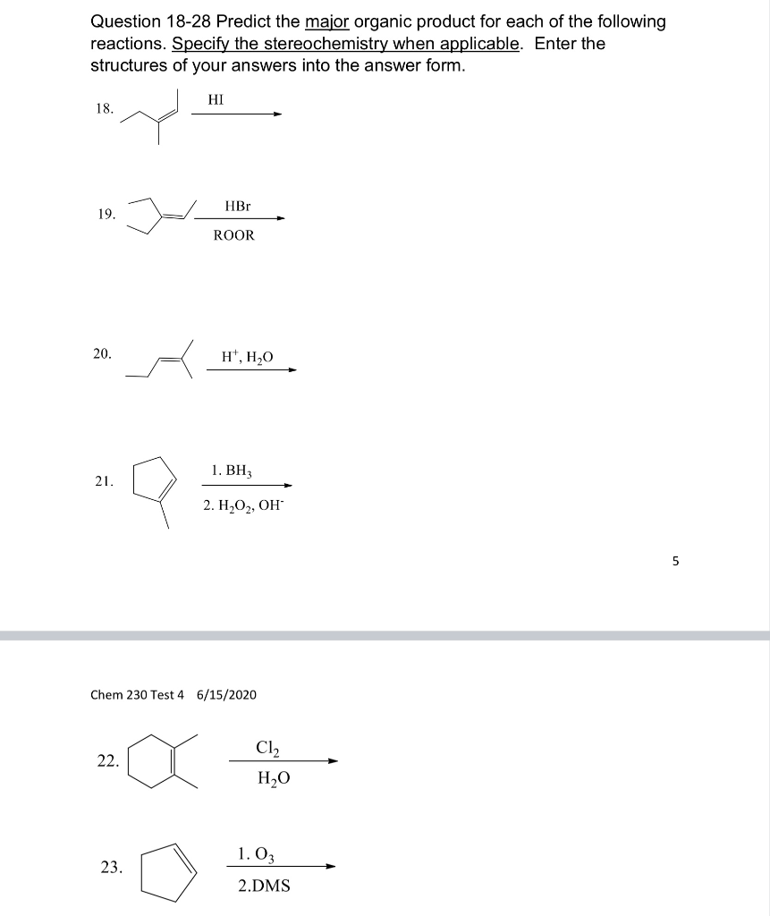 Solved Question 18-28 Predict The Major Organic Product For | Chegg.com