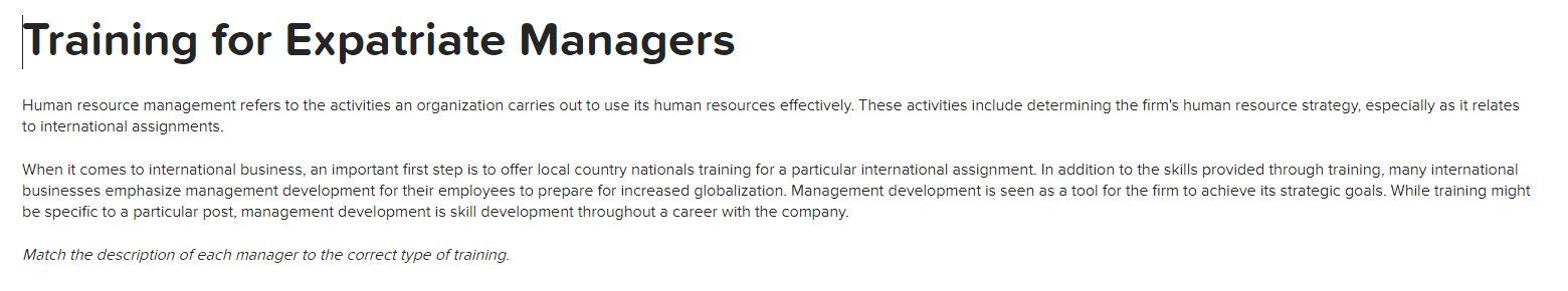 Solved Training for Expatriate Managers Human resource | Chegg.com