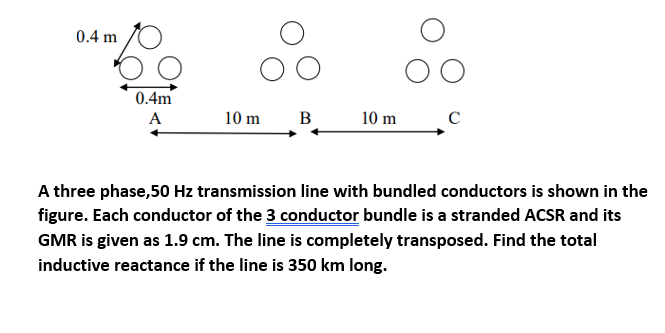 Solved 0.4 m 0.4m A 10 m B 10 m с A three phase,50 Hz | Chegg.com