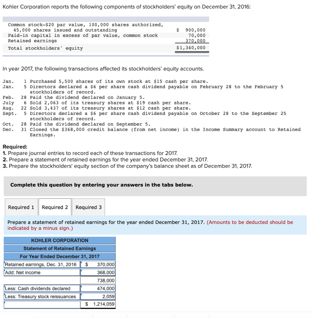Solved Kohler Corporation reports the following components | Chegg.com
