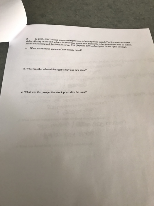 Solved 2, rights offering to issue 57 a share foe every five | Chegg.com
