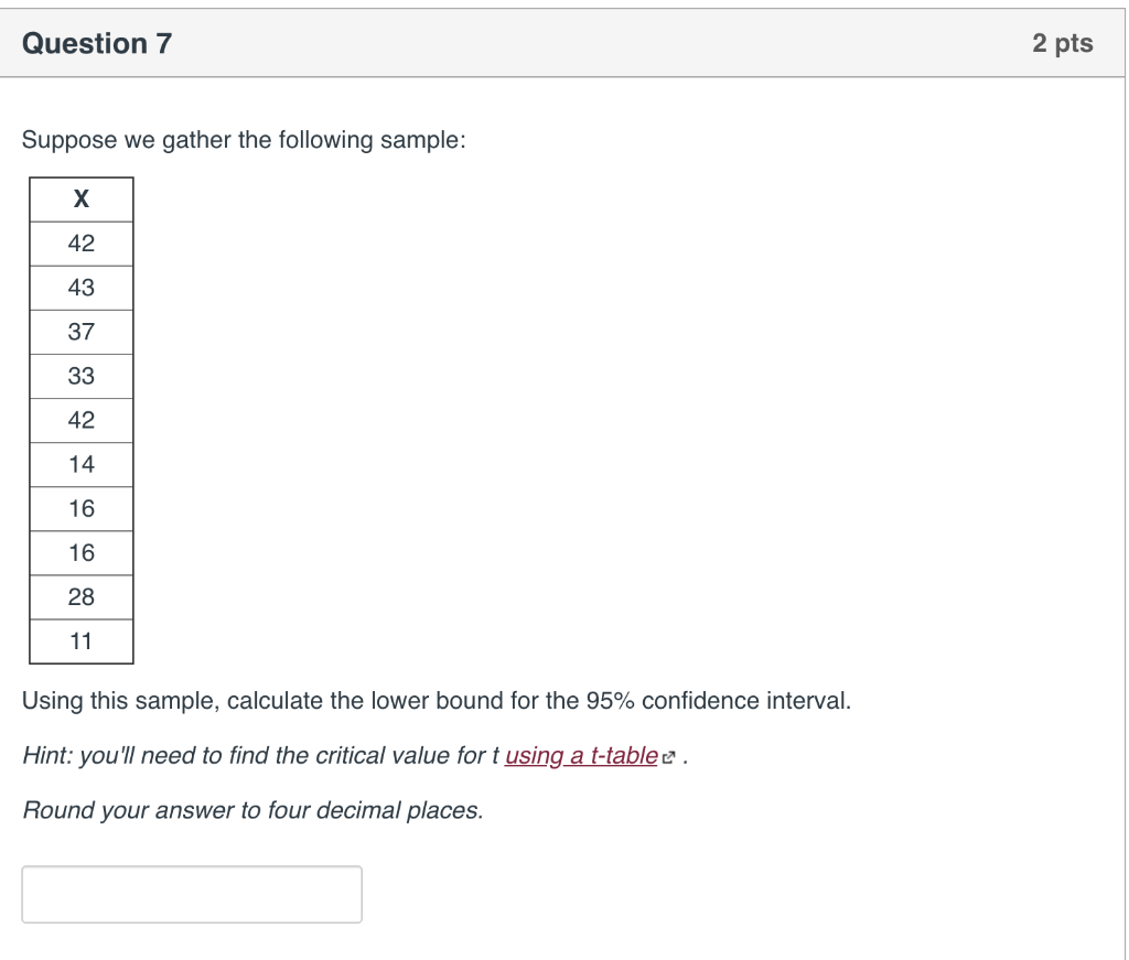 Solved Question 7 2 pts Suppose we gather the following | Chegg.com
