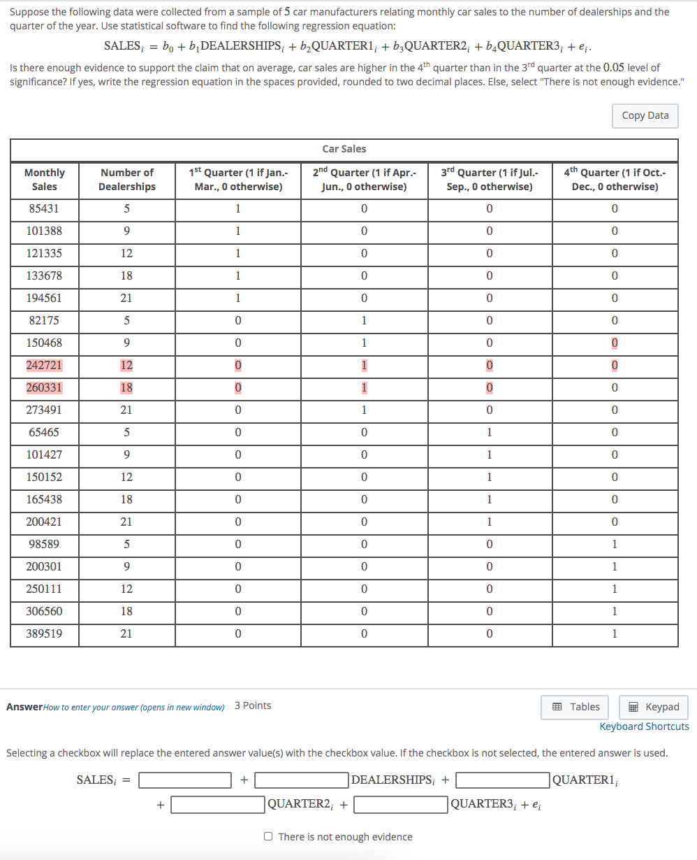 Solved Suppose the following data were collected from a