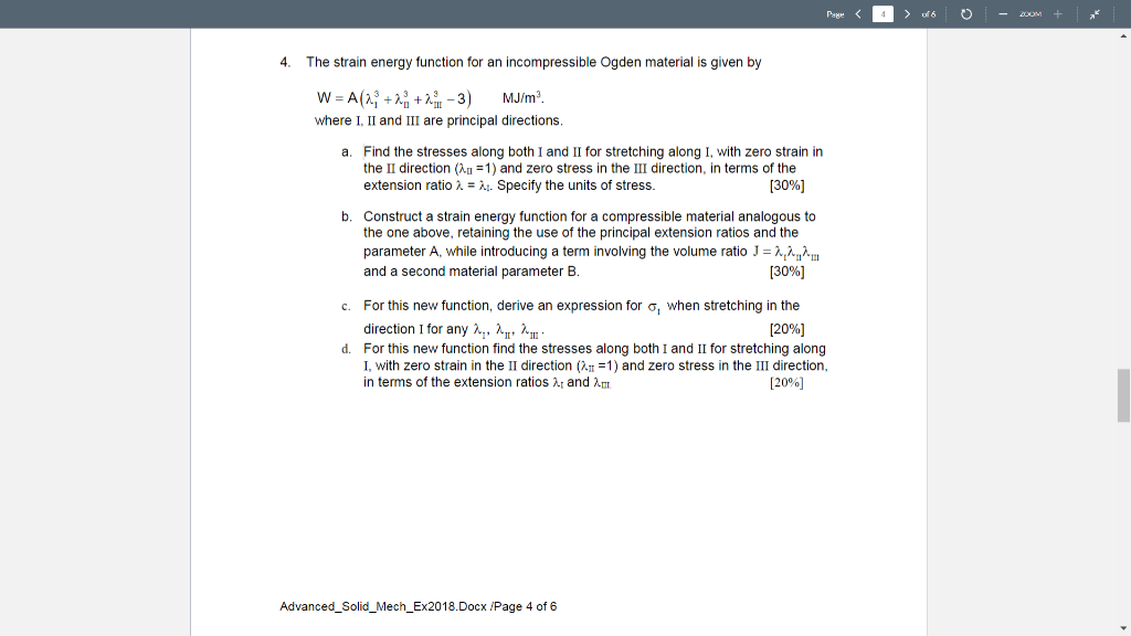 Solved Pagine Of 6 - 200M 4. The Strain Energy Function | Chegg.com