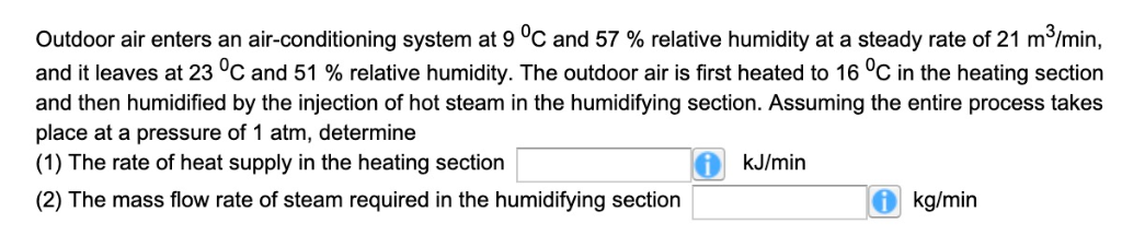Solved Outdoor air enters an air-conditioning system at 9 0C | Chegg.com