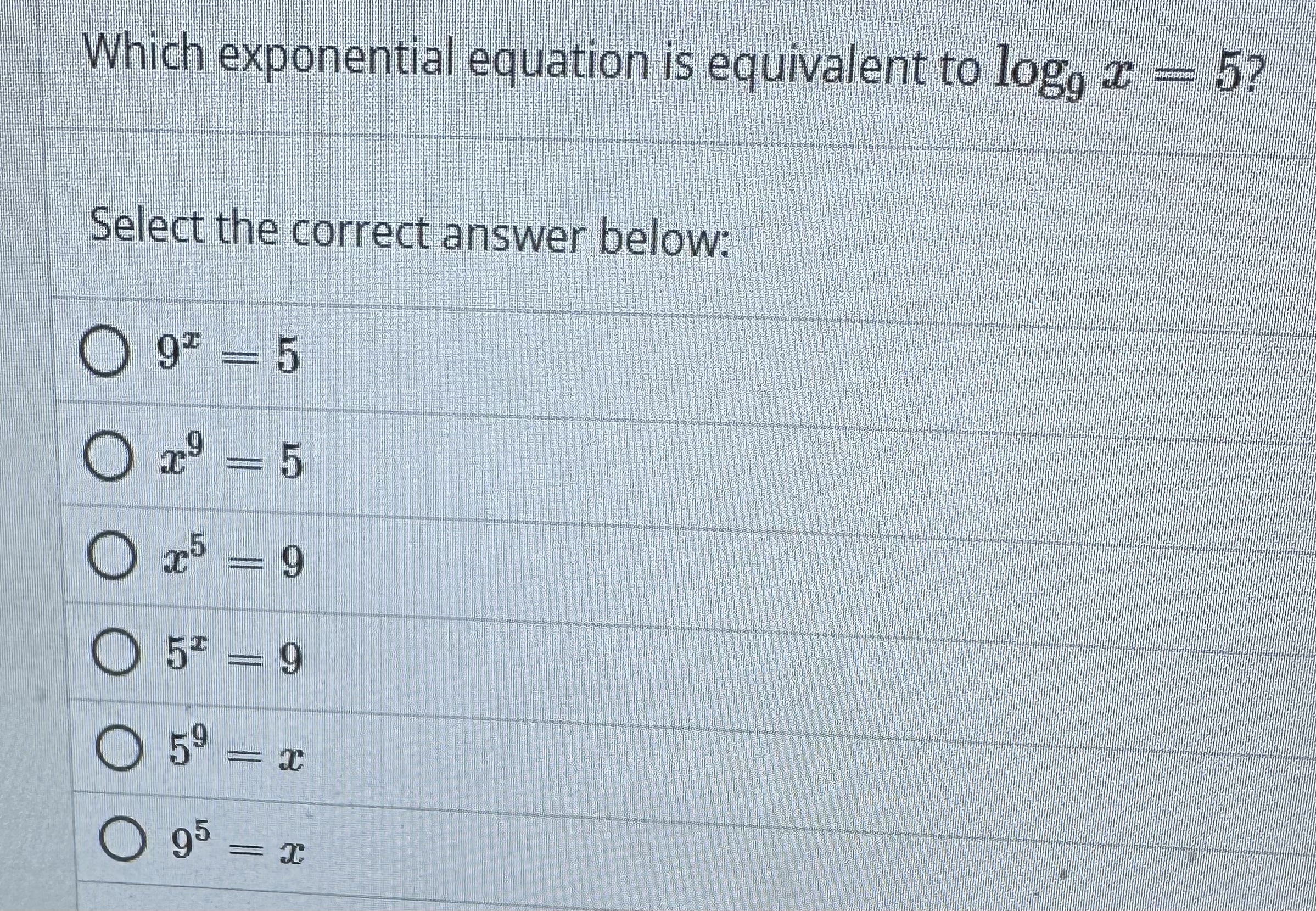 Solved Which exponential equation is equivalent to | Chegg.com