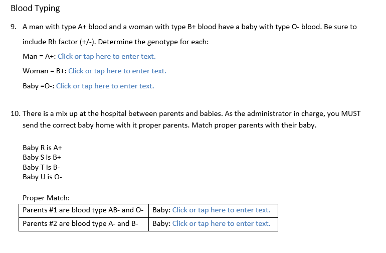 Solved Blood Typing 9. A man with type A+ blood and a woman | Chegg.com
