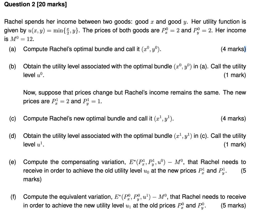 Question 2 Marks Rachel Spends Her Income Chegg Com