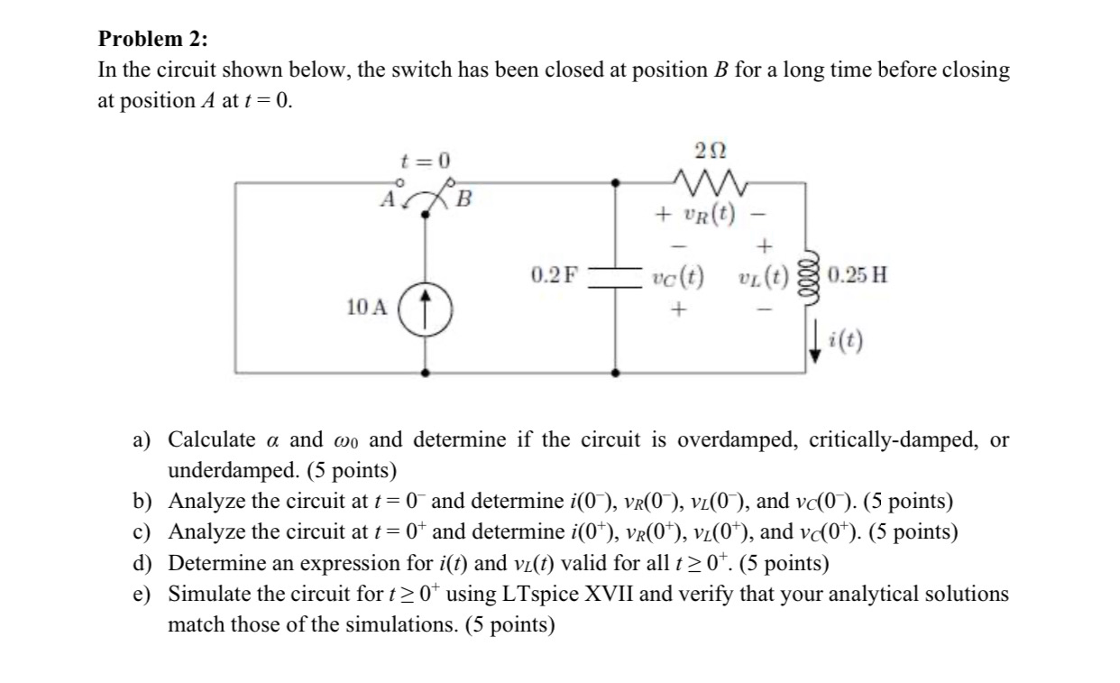 Solved Problem 2: In The Circuit Shown Below, The Switch Has | Chegg.com