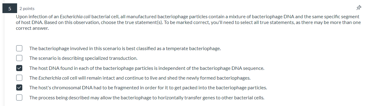 Solved 5 2 points Upon infection of an Escherichia coli Chegg