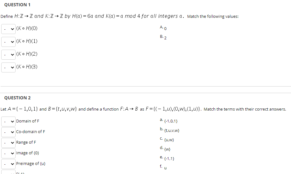 Solved Question 1 Define H Z Zand K Z Z By H A 6a And Chegg Com