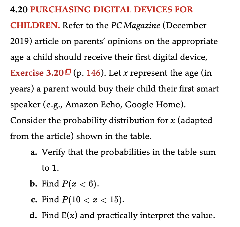 Solved 4.20 PURCHASING DIGITAL DEVICES FOR CHILDREN. Refer