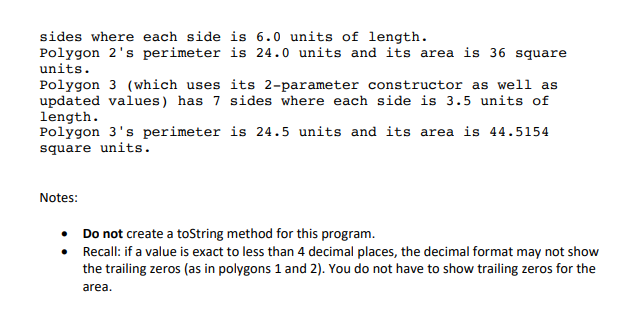 Solved Java Exercise 6 N-sided Regular Polygon Class and | Chegg.com