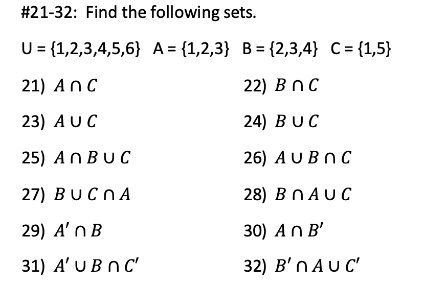 Solved \#21-32: Find the following sets. | Chegg.com