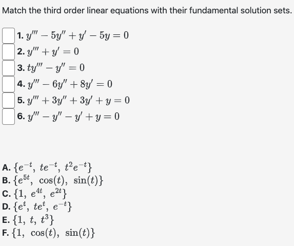 Solved Match the third order linear equations with their | Chegg.com