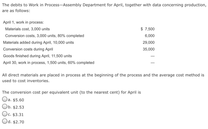 during april, the production department of a process