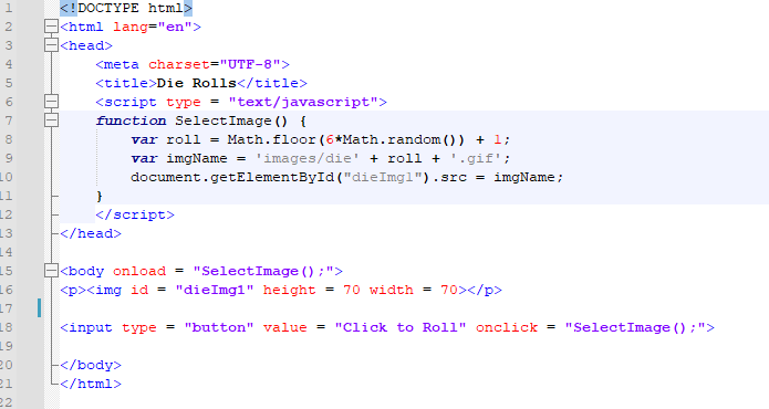 Solved dice1.html contains the code to simulate the roll of | Chegg.com
