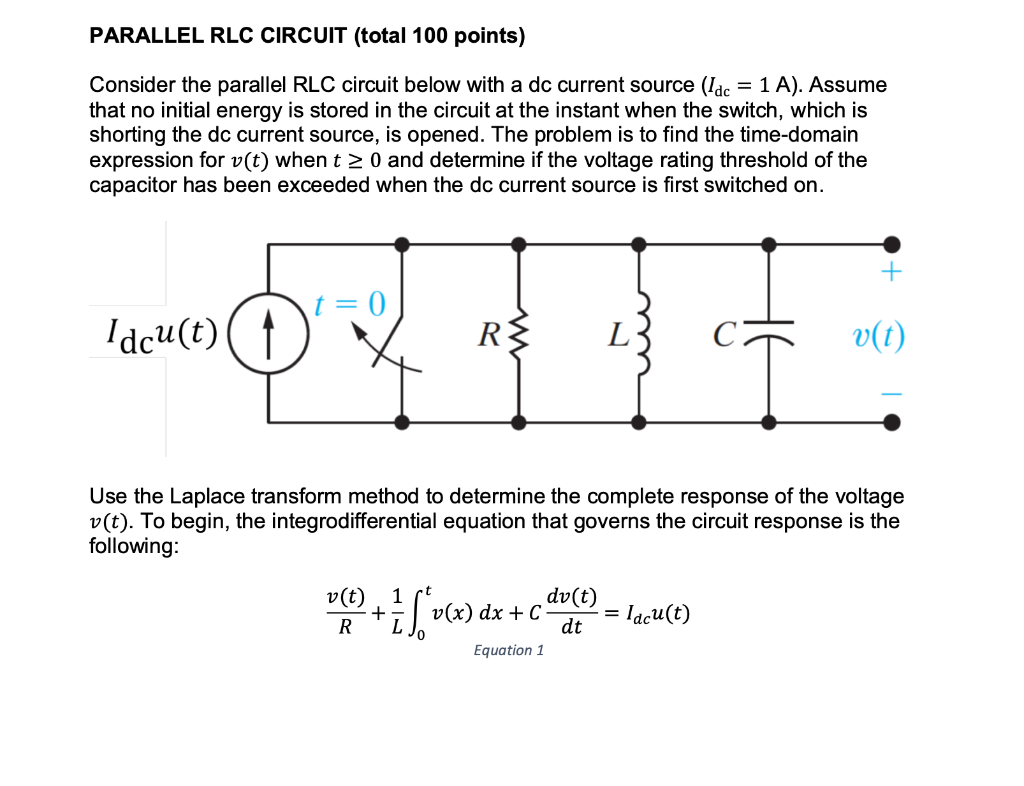 Solved PARALLEL RLC CIRCUIT (total 100 points) Consider the | Chegg.com