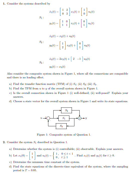 Solved 1. Consider the systems described by it) 1 2 03 11(t) | Chegg.com