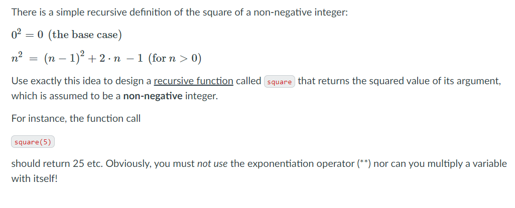 Solved There is a simple recursive definition of the square | Chegg.com