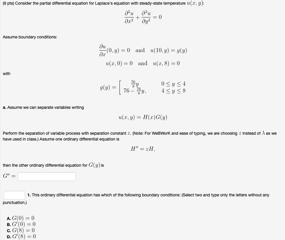 Solved 9 Pts Consider The Partial Differential Equation Chegg Com