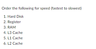 Solved Order the following for speed (fastest to slowest) 1. | Chegg.com