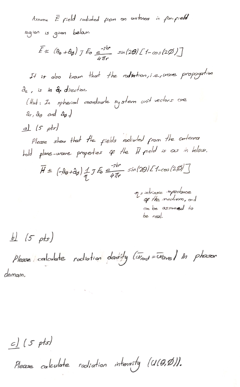 Solved Assume Ē Field Radicted From An Antenna In Far-field | Chegg.com
