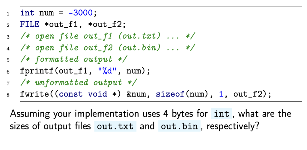 Solved Assuming your implementation uses 4 bytes for int, | Chegg.com