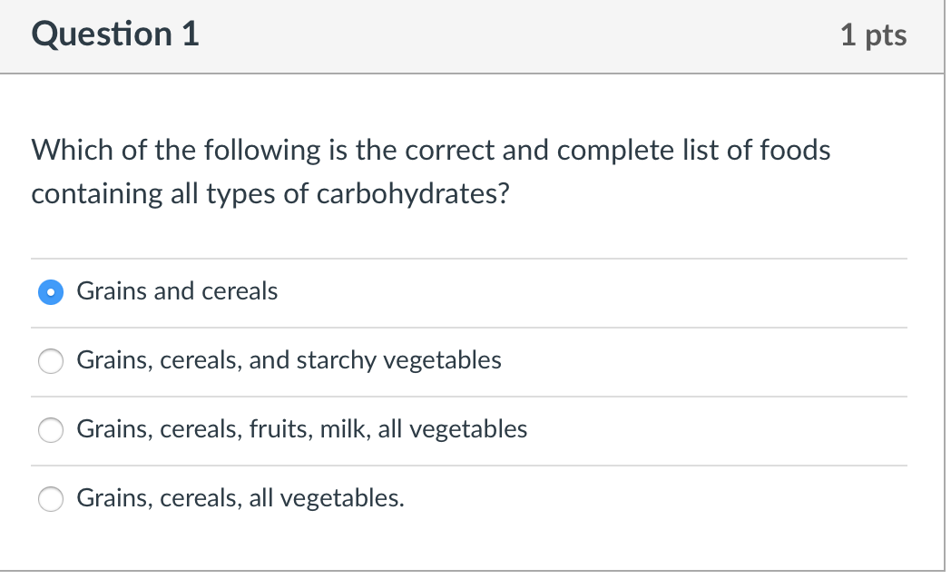 Solved Question 3 1 pts Which of the following food groups | Chegg.com