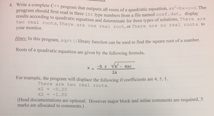 Solved Write a complete C++ program that outputs all roots | Chegg.com