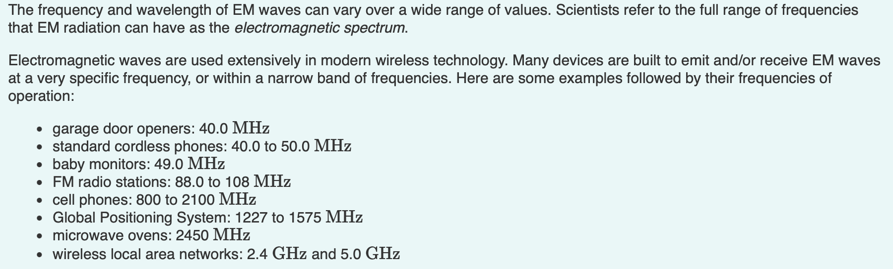 Solved The frequency and wavelength of EM waves can vary