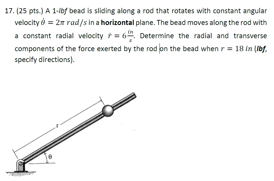 Solved 17. (25 pts.) A 1-Ibf bead is sliding along a rod | Chegg.com