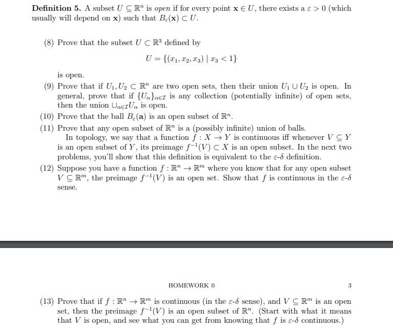 Solved Definition 5 A Subset U Cr Is Open If For Every Chegg Com