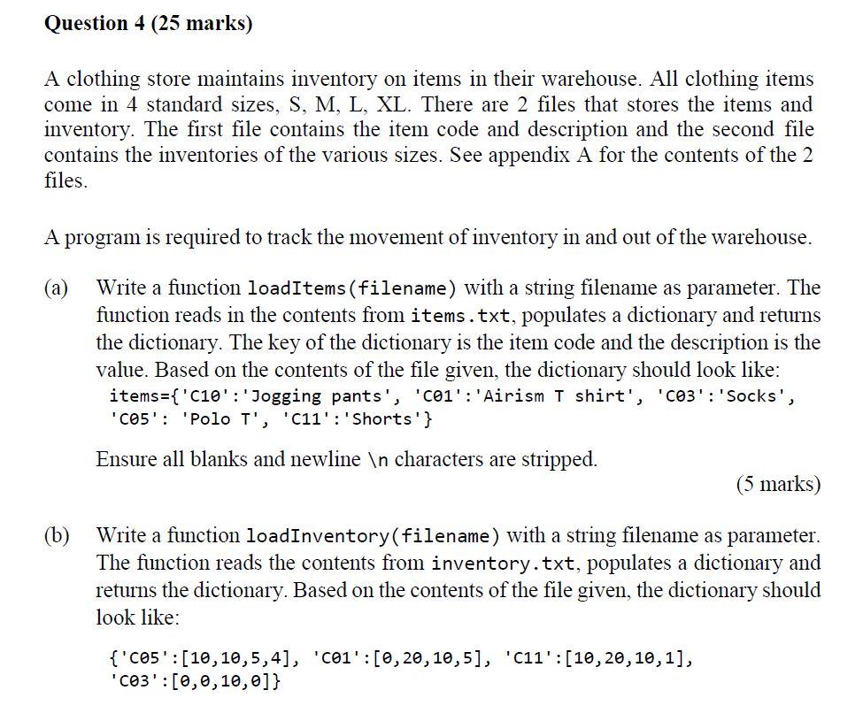 Solved Question 4 (25 marks) A clothing store maintains | Chegg.com