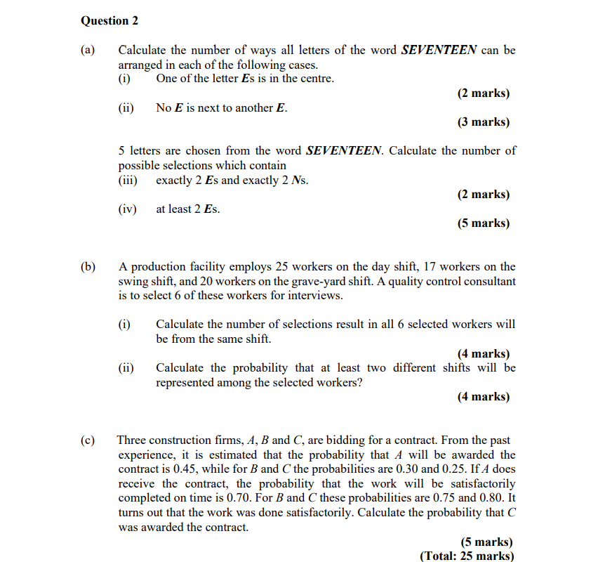 Solved Question 2 (a) Calculate The Number Of Ways All 