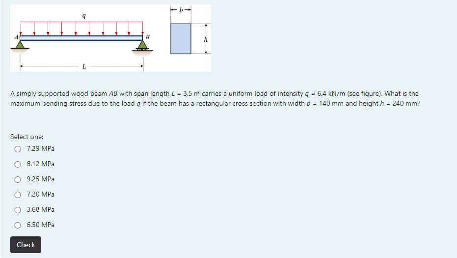 Solved 9 B h A simply supported wood beam AB with span | Chegg.com