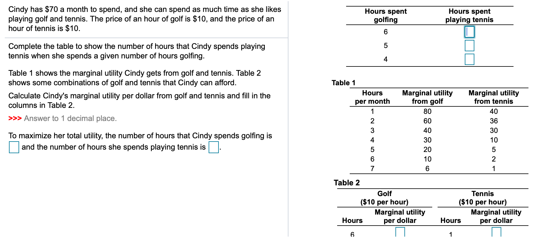 Solved Hours spent Cindy has $70 a month to spend, and she | Chegg.com