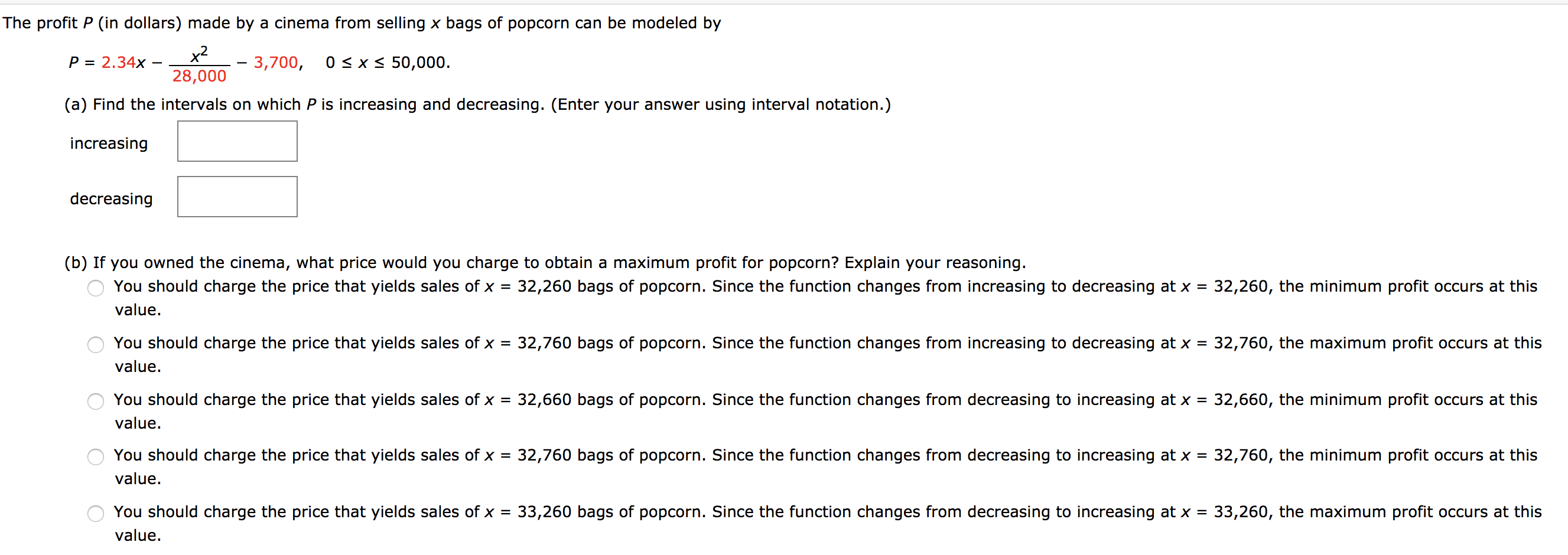 Solved The profit P (in dollars) made by a cinema from | Chegg.com