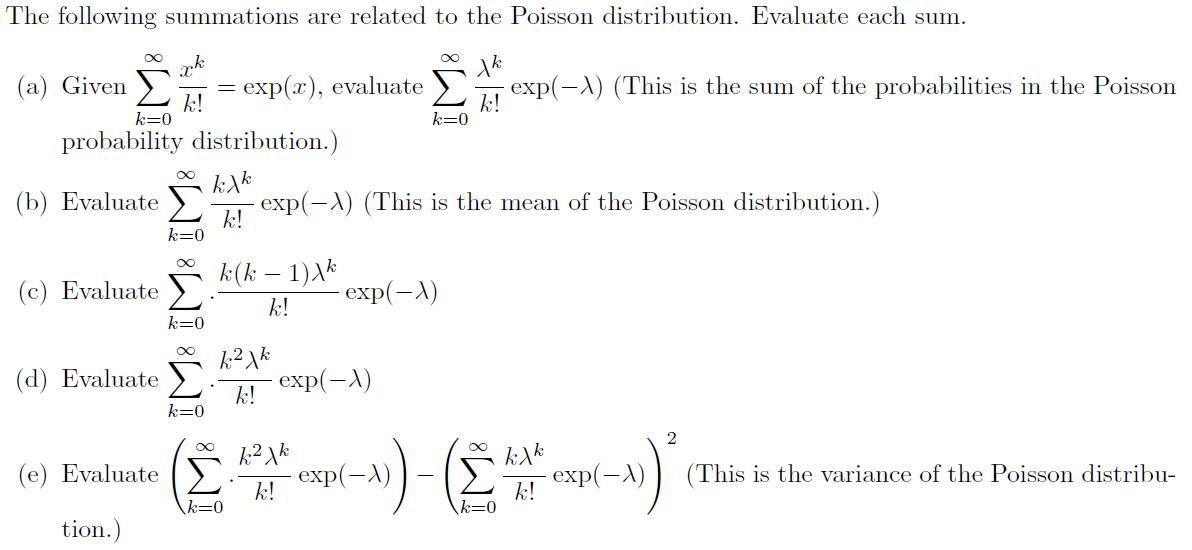 Solved The following summations are related to the Poisson | Chegg.com